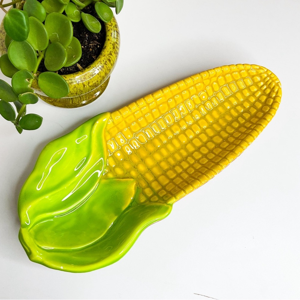 VINTAGE Glazed Corn Cob Plate - Yellow & Green